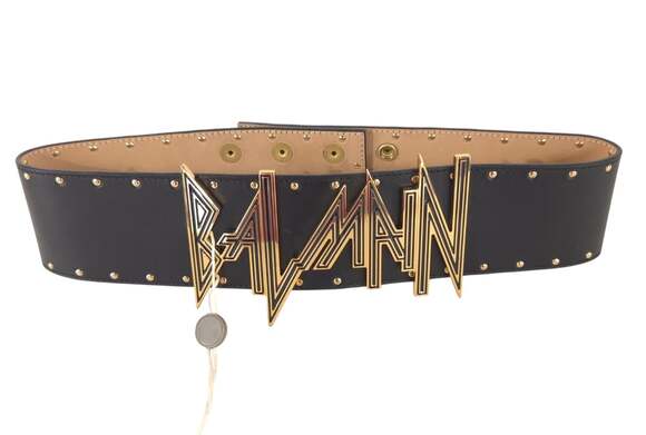 Balmain Statement Logo Lion Head Stud Leather Belt US XS FR 34 Womens Black Gold main image 4